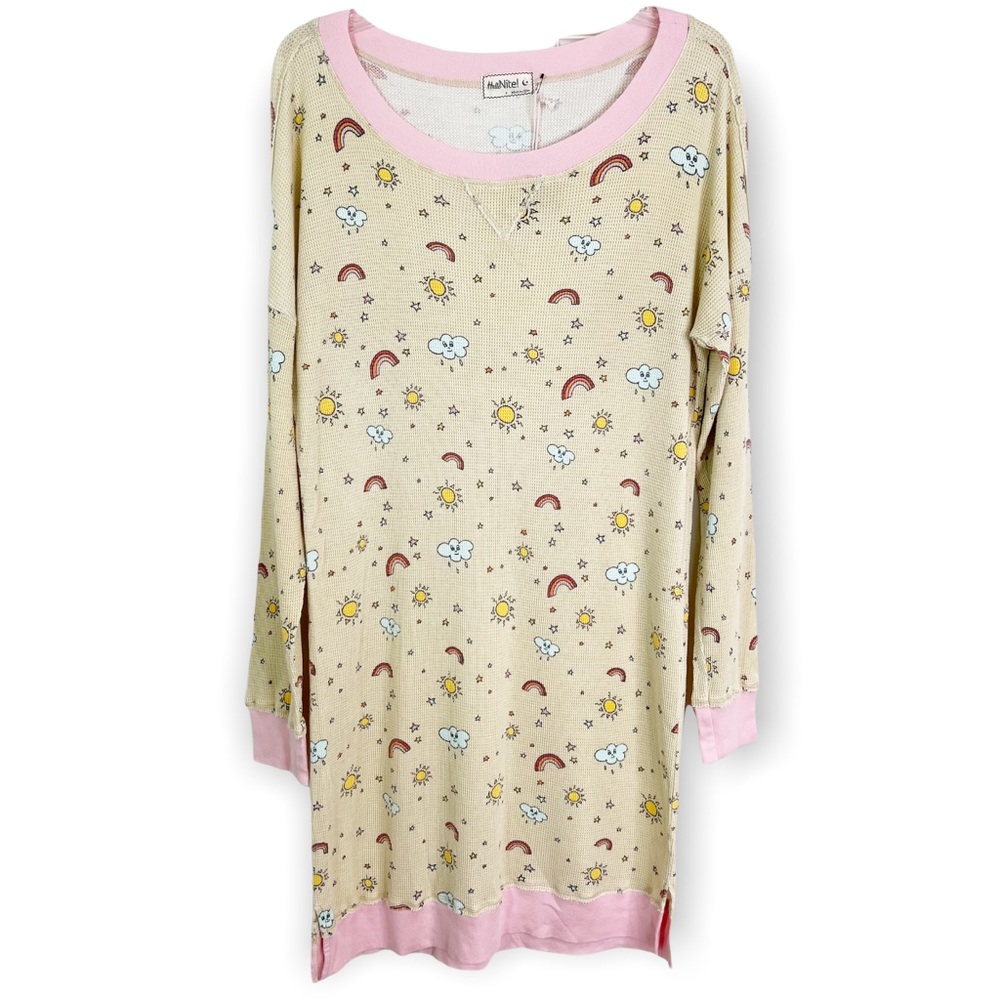 Hello Nite! Revolve Long Sleeve Thermal Waffle Knit Pajama Sleep Shirt S-L